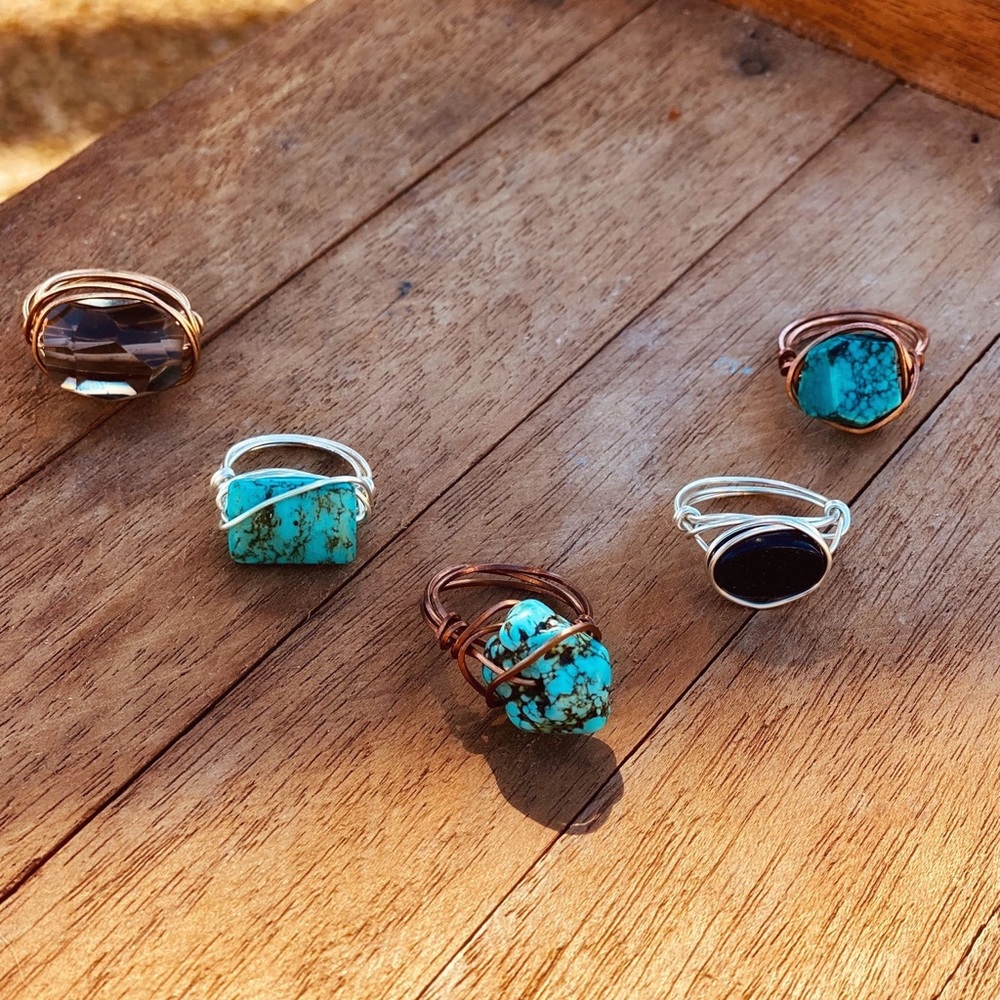 STATEMENT BOHEMIAN STONE WIRE RING-COPPER - Picture 2 of 4